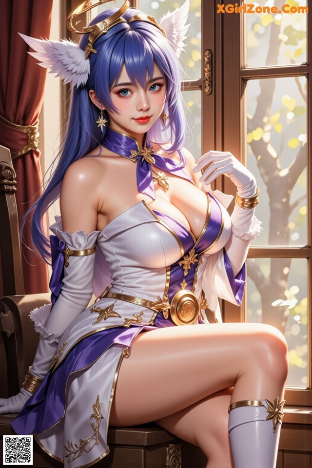 Hentai - Captivating Grace of the Cosmic Maiden Set.1 20250124 Part 1 No.532b73 A woman in a purple and white outfit sitting on a chair.