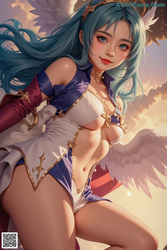 Hentai - Captivating Grace of the Cosmic Maiden Set.1 20250124 Part 1 No.532b73 Anime girl with blue hair and angel wings posing for a picture.