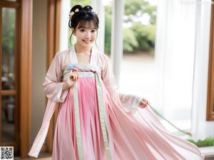 A woman in a white kimono posing for a picture.