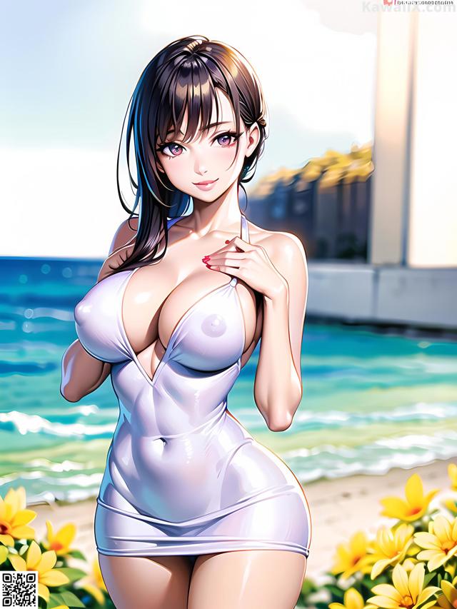 Hentai - 华彩繁花 Set 1 20230602 Part 28 No.6a8215 A woman in a white bathing suit standing on a beach.