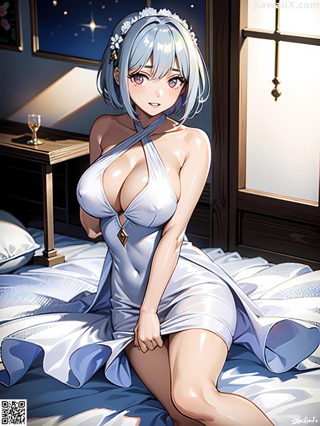 Hentai - 华彩繁花 Set 1 20230602 Part 28 No.6a8215 A woman in a white dress sitting on a bed.