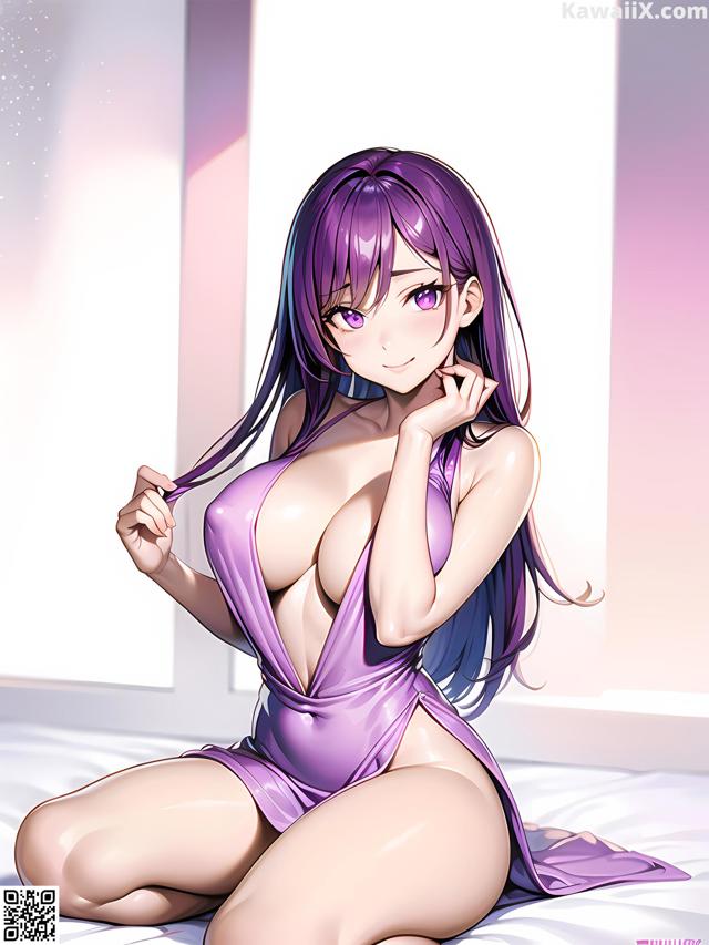 Hentai - 华彩繁花 Set 1 20230602 Part 13 No.f29a0c A woman in a purple bathing suit sitting on a bed.