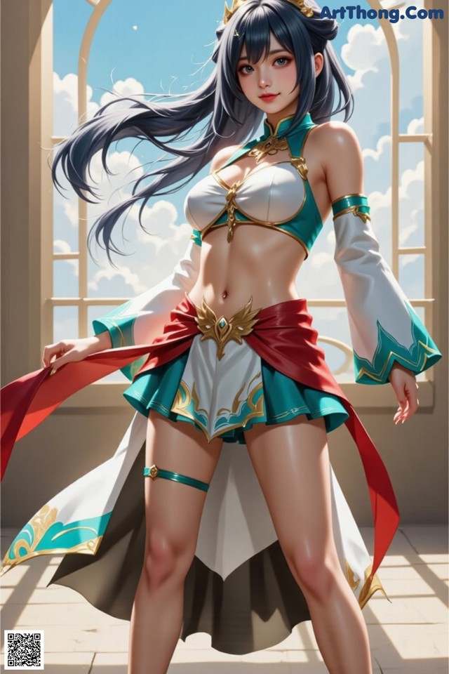 A woman in a bikini with a crown on her head.