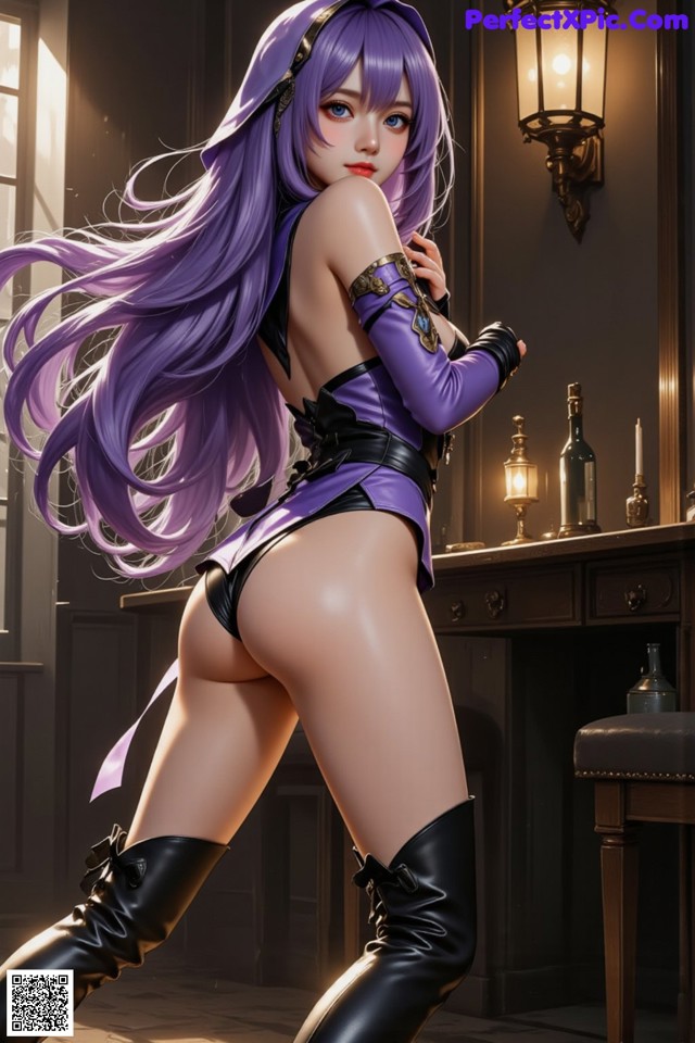 Hentai - The Velvet Nightfolds Embrace Her Regal Presence Set.2 20250124 Part 11 No.01c1c1 A woman with long purple hair is posing in a room.