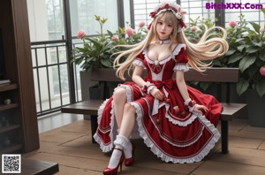 a sexy asian woman in a red and white dress posing for the camera