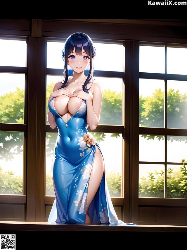Hentai - 华彩繁花 Set 1 20230602 Part 26 No.c50c8a A woman in a blue dress standing in front of a window.