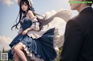 A woman in a maid outfit posing for a picture.