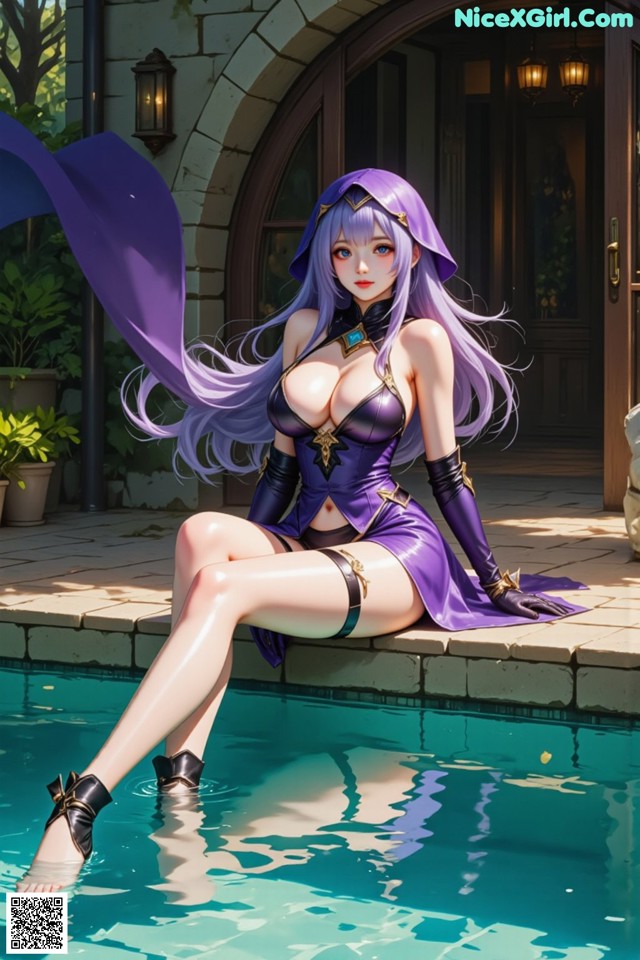 Hentai - The Velvet Nightfolds Embrace Her Regal Presence Set.1 20250104 Part 2 No.797a23 A woman sitting on the edge of a swimming pool.