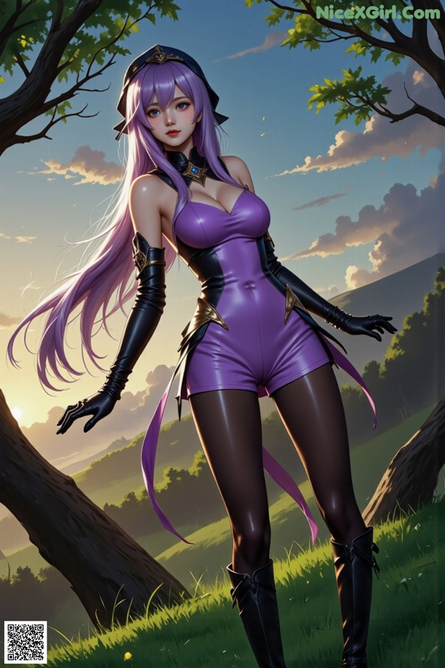 Hentai - The Velvet Nightfolds Embrace Her Regal Presence Set.1 20250104 Part 2 No.797a23 A woman in a purple outfit standing in a field.