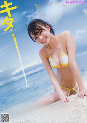 A collage of photos of a woman in a bikini on the beach.